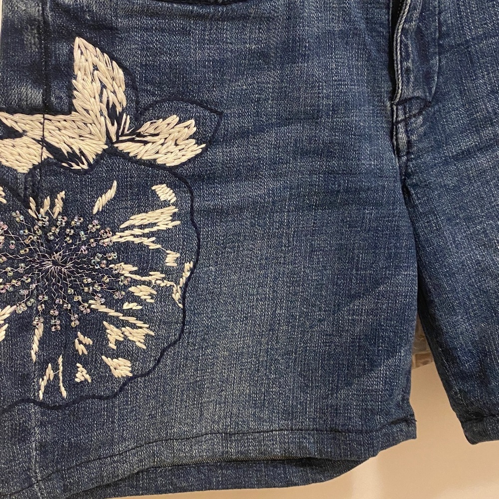 Embroidered Dark Blue Denim Women's Shorts - Picture 11 of 13
